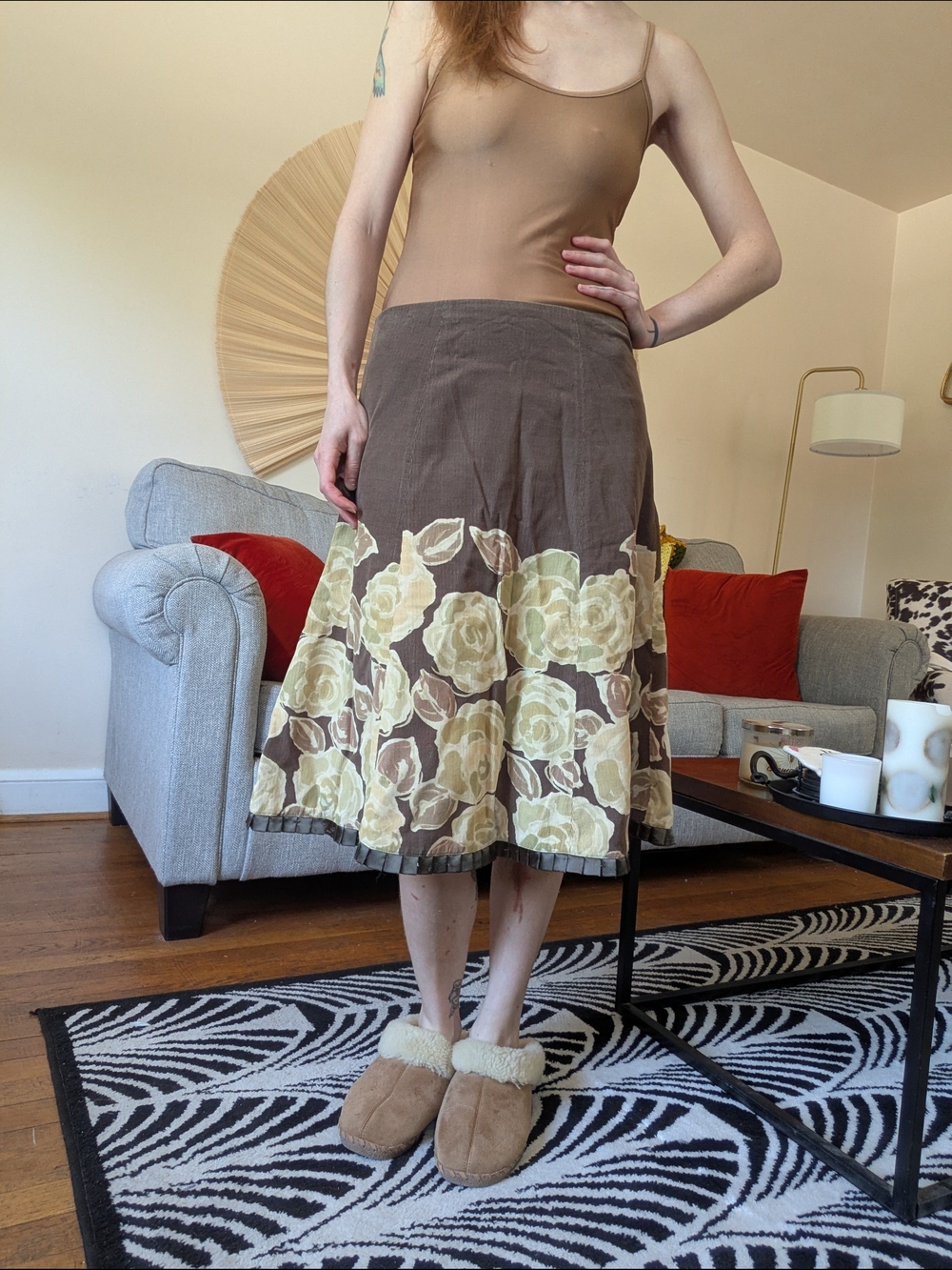 90s Laura Ashley Floral Corduroy Midi Skirt